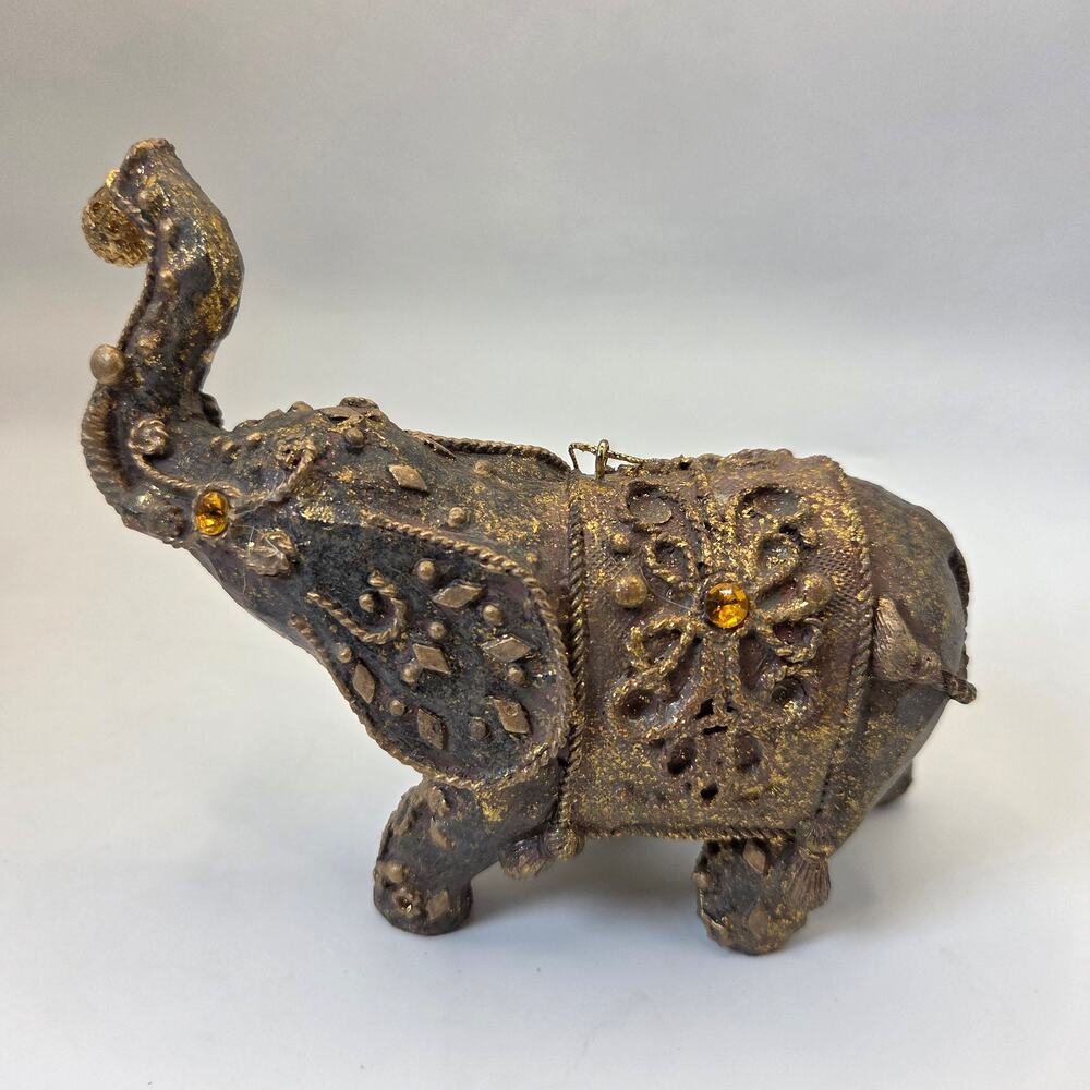 Silvestri Handcrafted Elephant Ornament Resin Jeweled Gold Tassel Decor